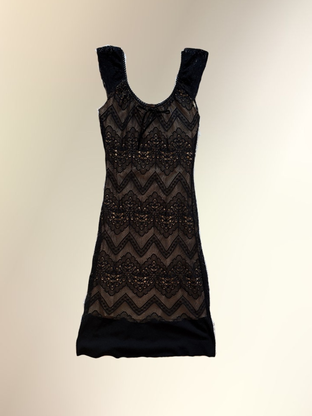 Y2K Studio Soleil Black Chevron Crochet Lace Bodycon Maxi Dress